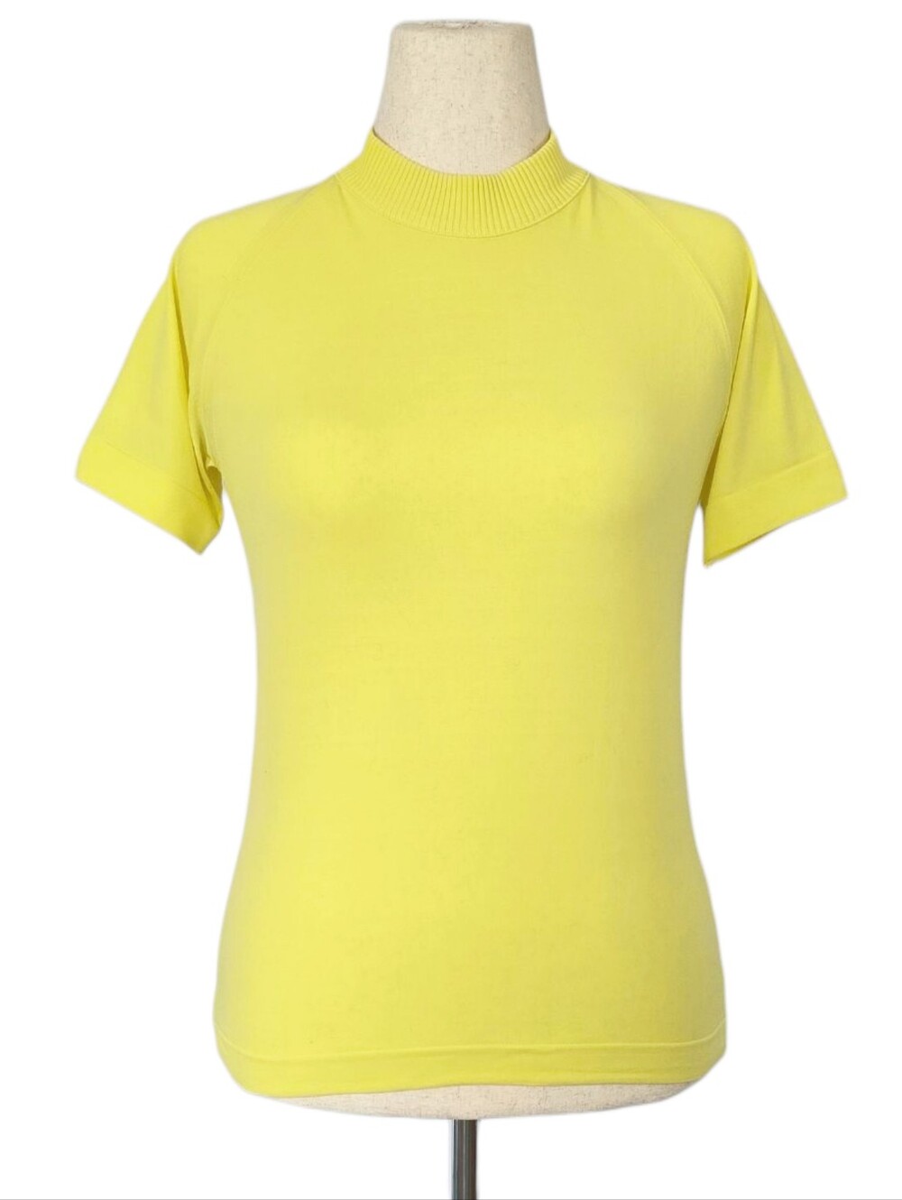 1960s Vintage Blouse 60s Tee Shirt Lemon Yellow Small Medium Stretchy Nylon S/M